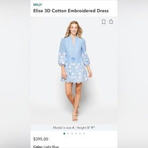 Milly Elise 3D cotton embroidered Dress size 12. Light blue. Stitch Fix